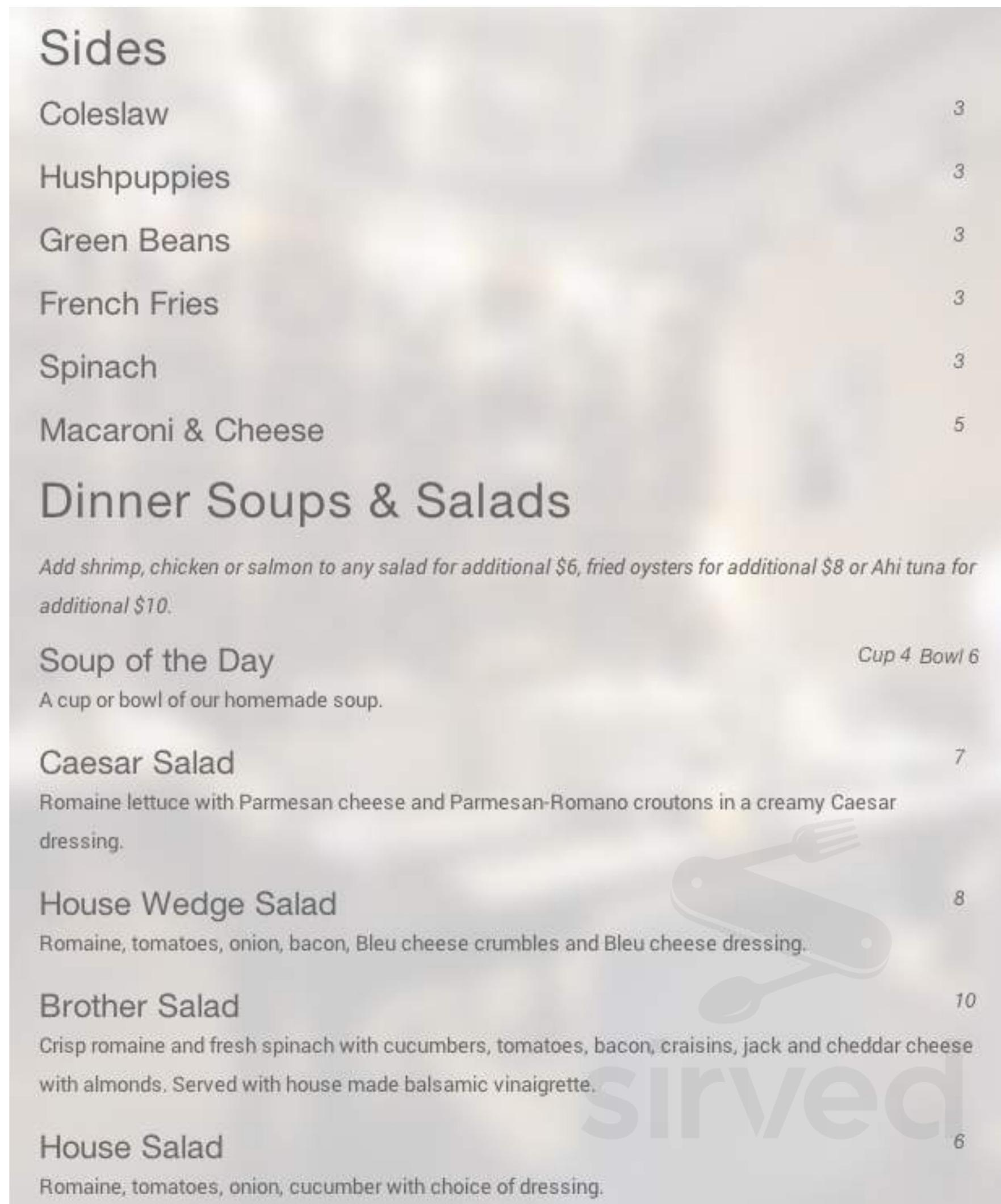 Brother Shuckers Bistro menu in Myrtle Beach, South Carolina, USA