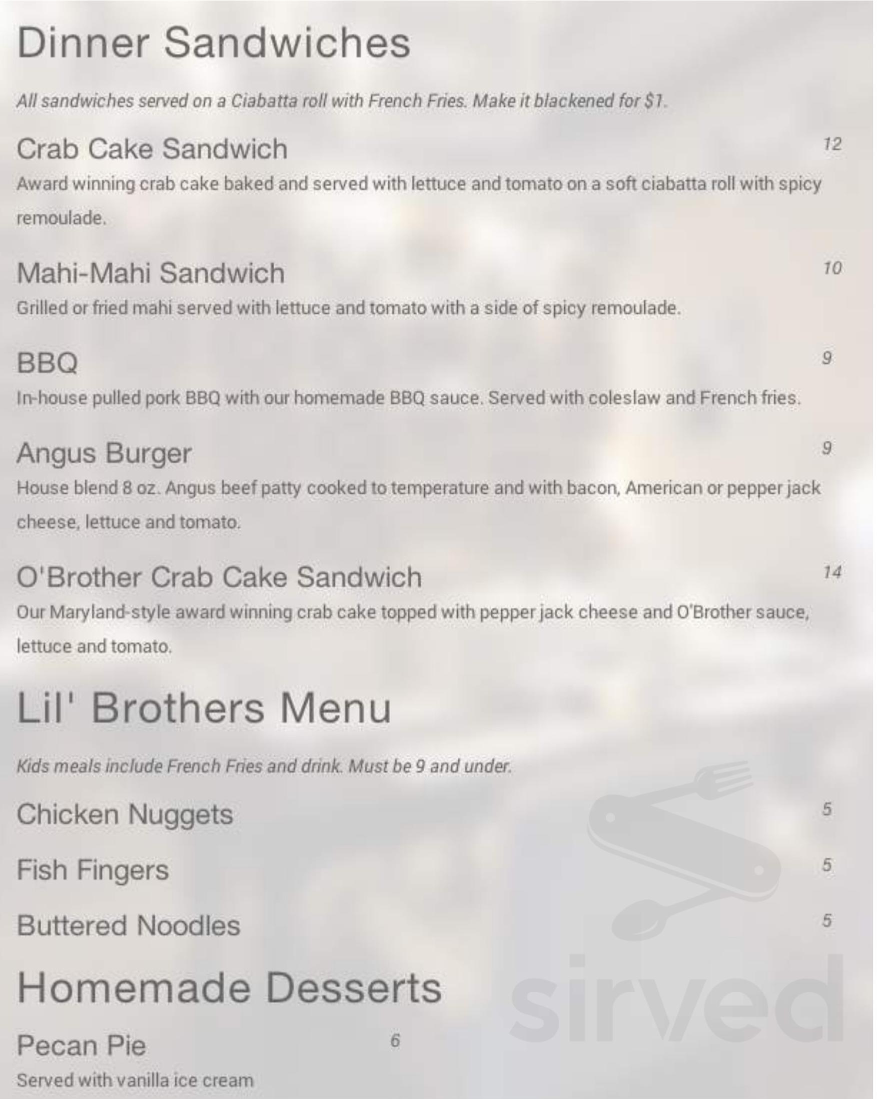 Brother Shuckers Bistro menu in Myrtle Beach, South Carolina, USA