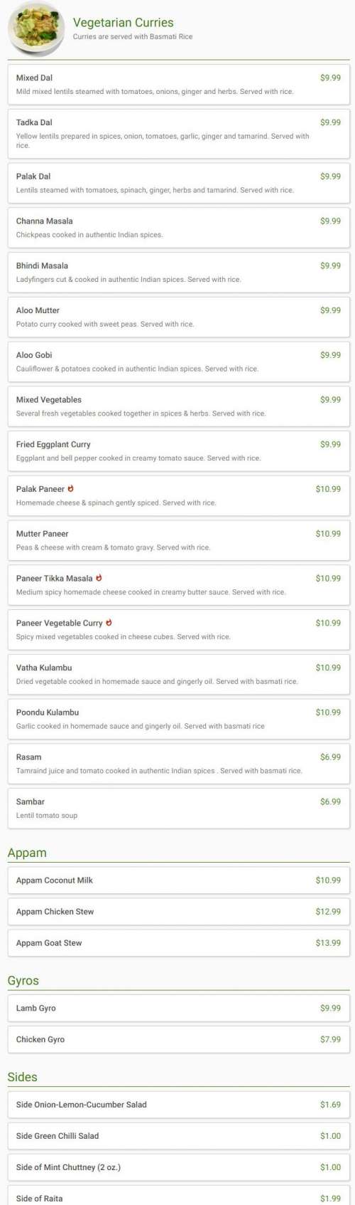 Kabob's Indian Grill menu in Bloomington, Minnesota, USA