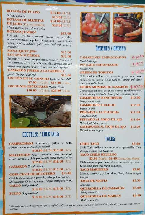 JPS Seafood Market menu in Tucson, Arizona, USA