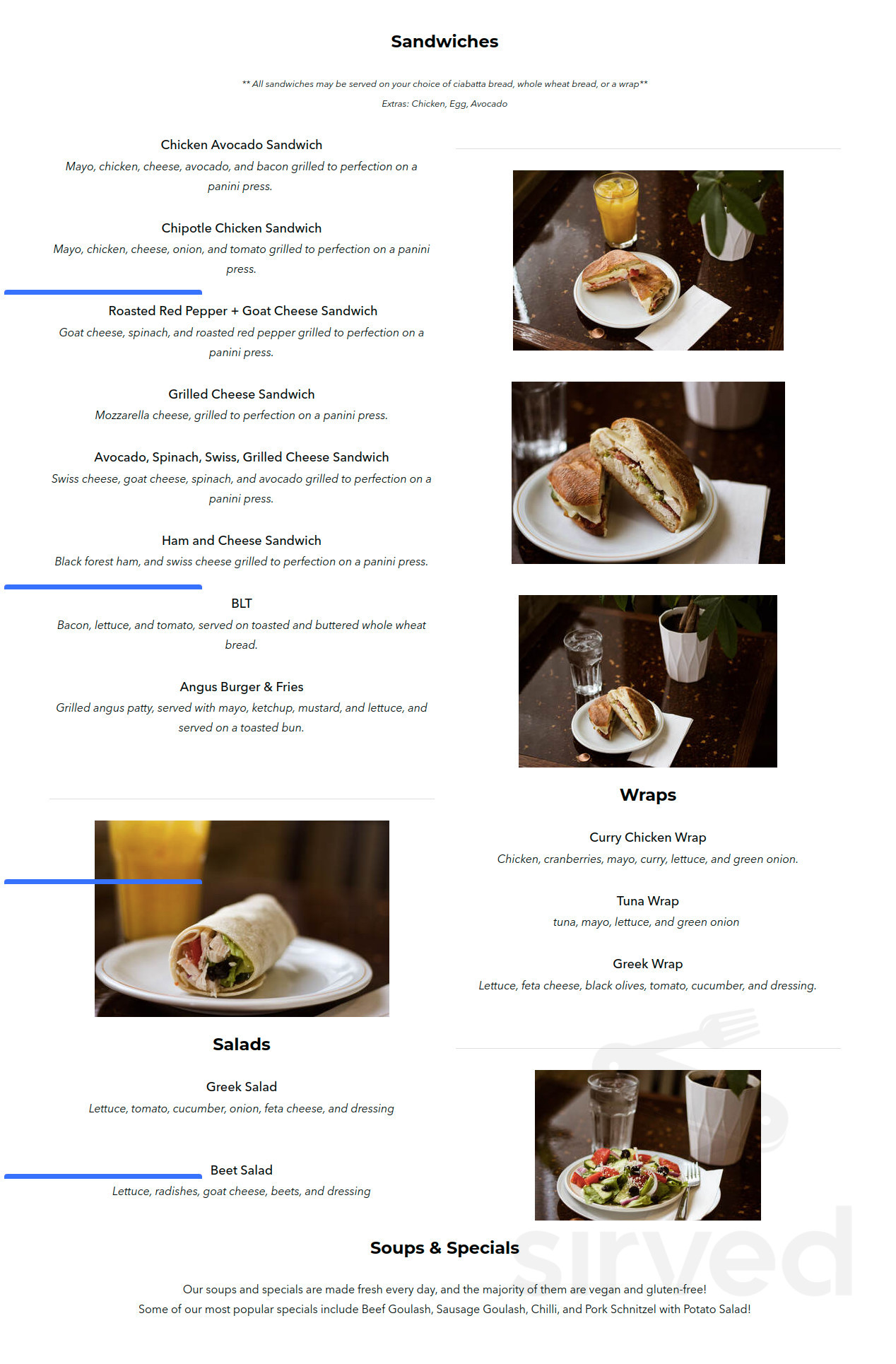 Old Bank Cafe menu in Frankford, Ontario, Canada