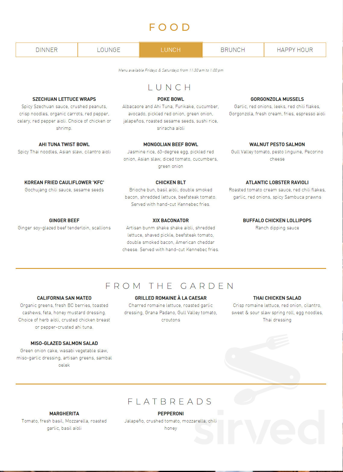 Menu for XIX Nineteen in St. Albert, AB | Sirved