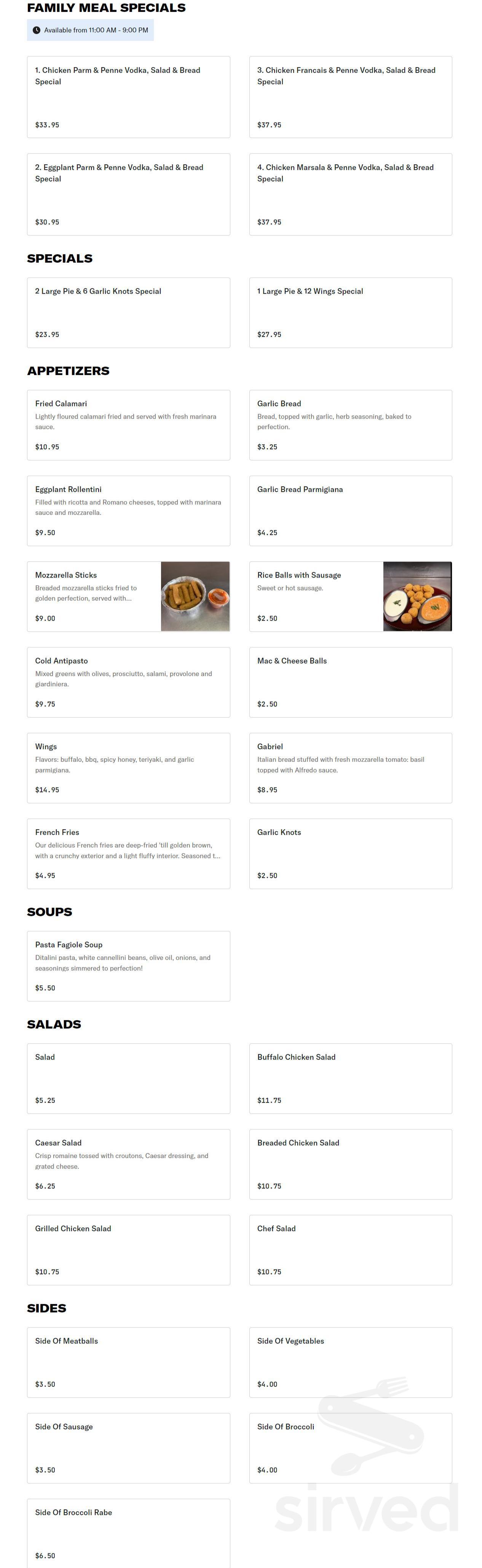 Aliano Pizza & Osteria menu in Hopewell Junction, New York, USA