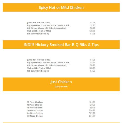 Indi's Fast Food Restaurant menu in Louisville, Kentucky, USA