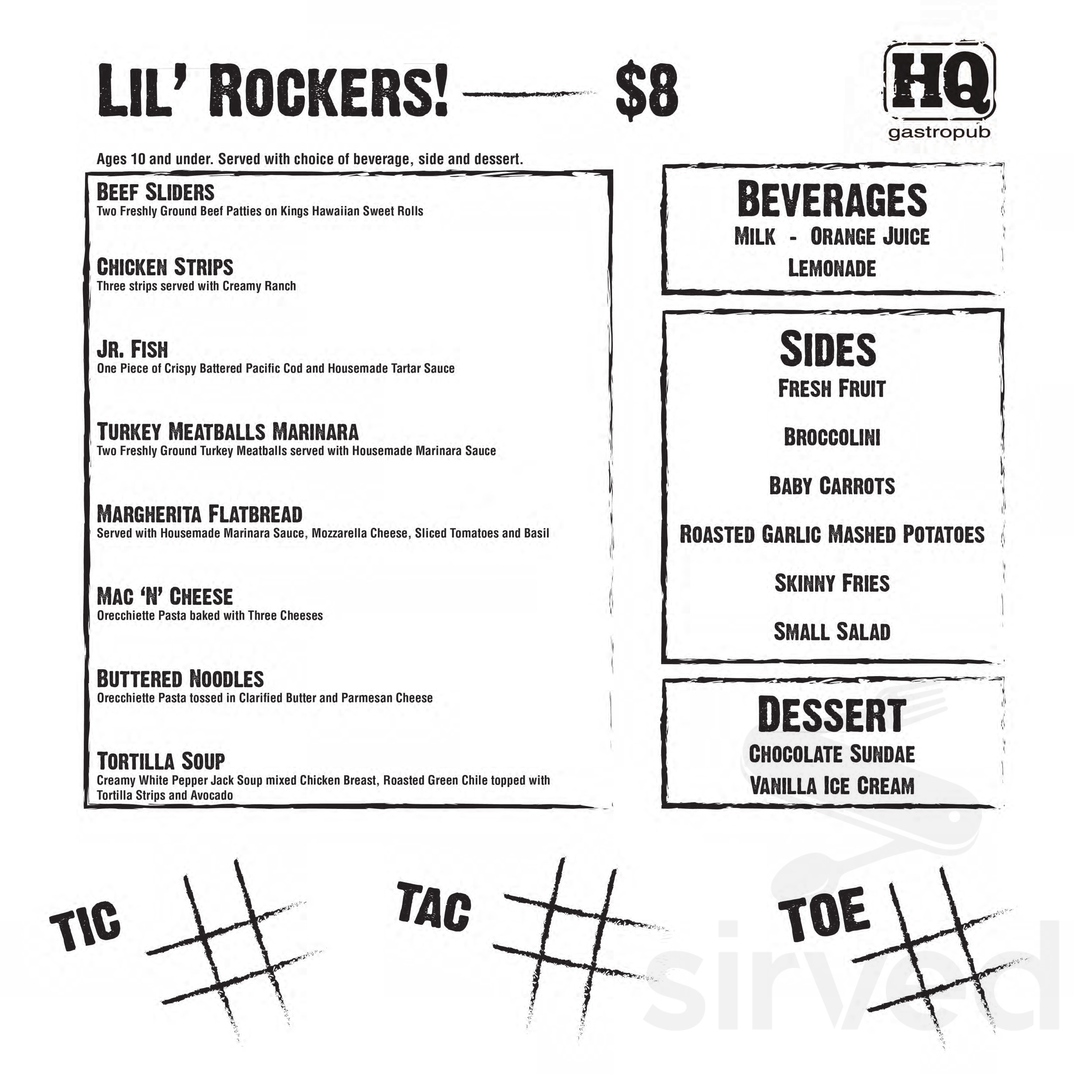 HQ Gastropub - Huntington Beach kids menu in Huntington Beach, California
