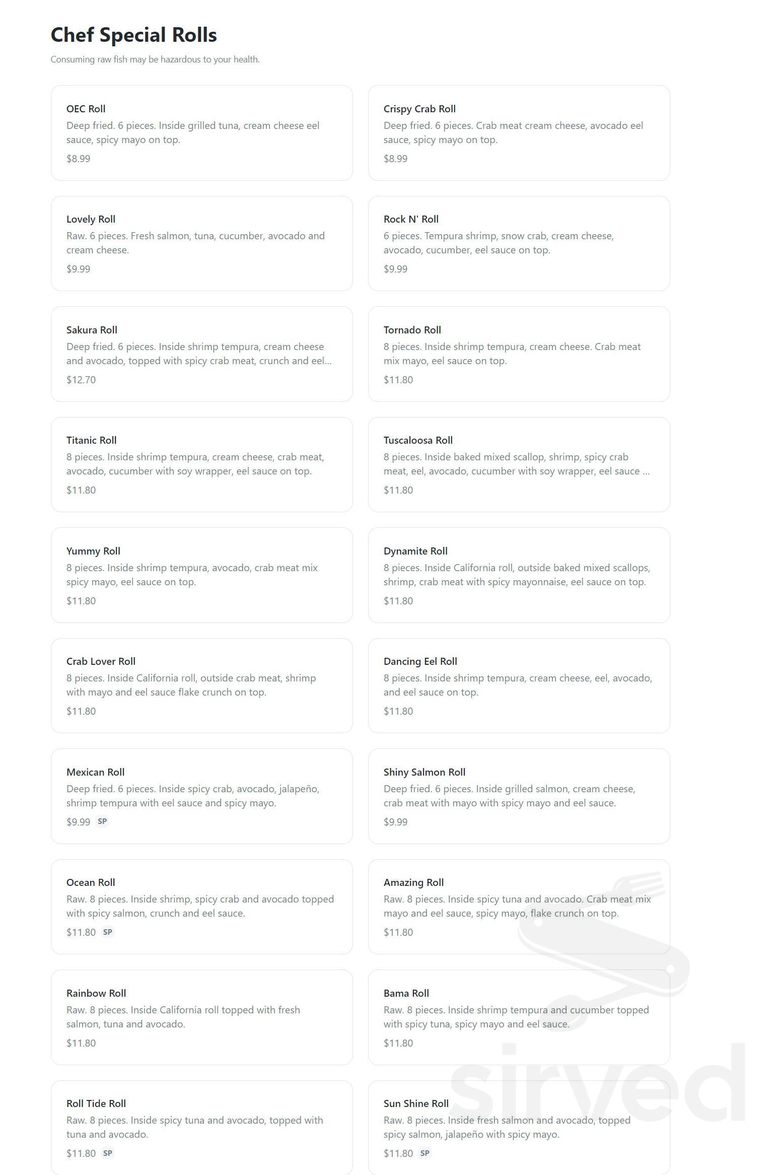 OEC Japanese Express menu in Tuscaloosa, Alabama, USA