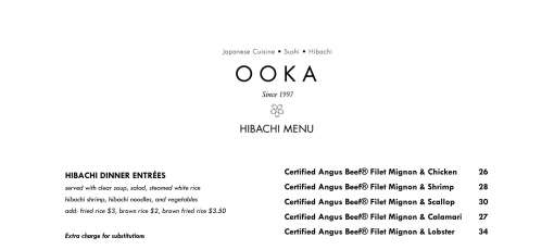 Menu for Ooka Sushi & hibachi steak House in Riverside, CA | Sirved