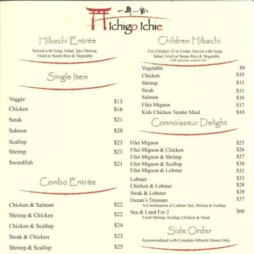 Ichigo Ichie menu in East Providence, Rhode Island, USA