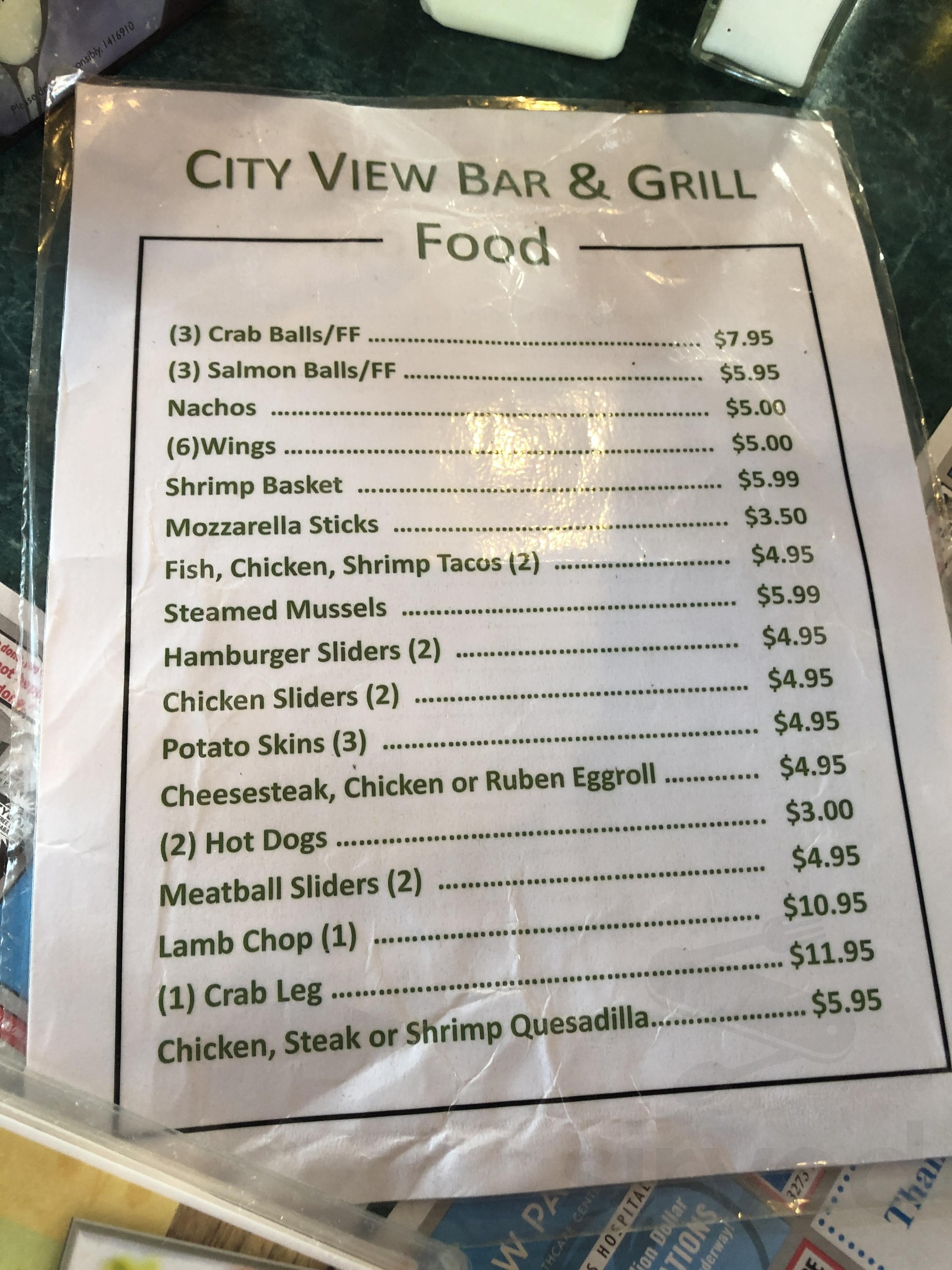 City View Bar & Grill menu in Gwynn Oak, Maryland, USA