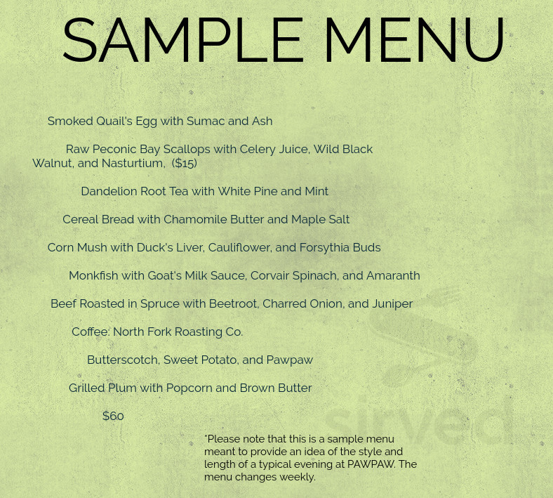 PawPaw Pop Up menu in Greenport, New York