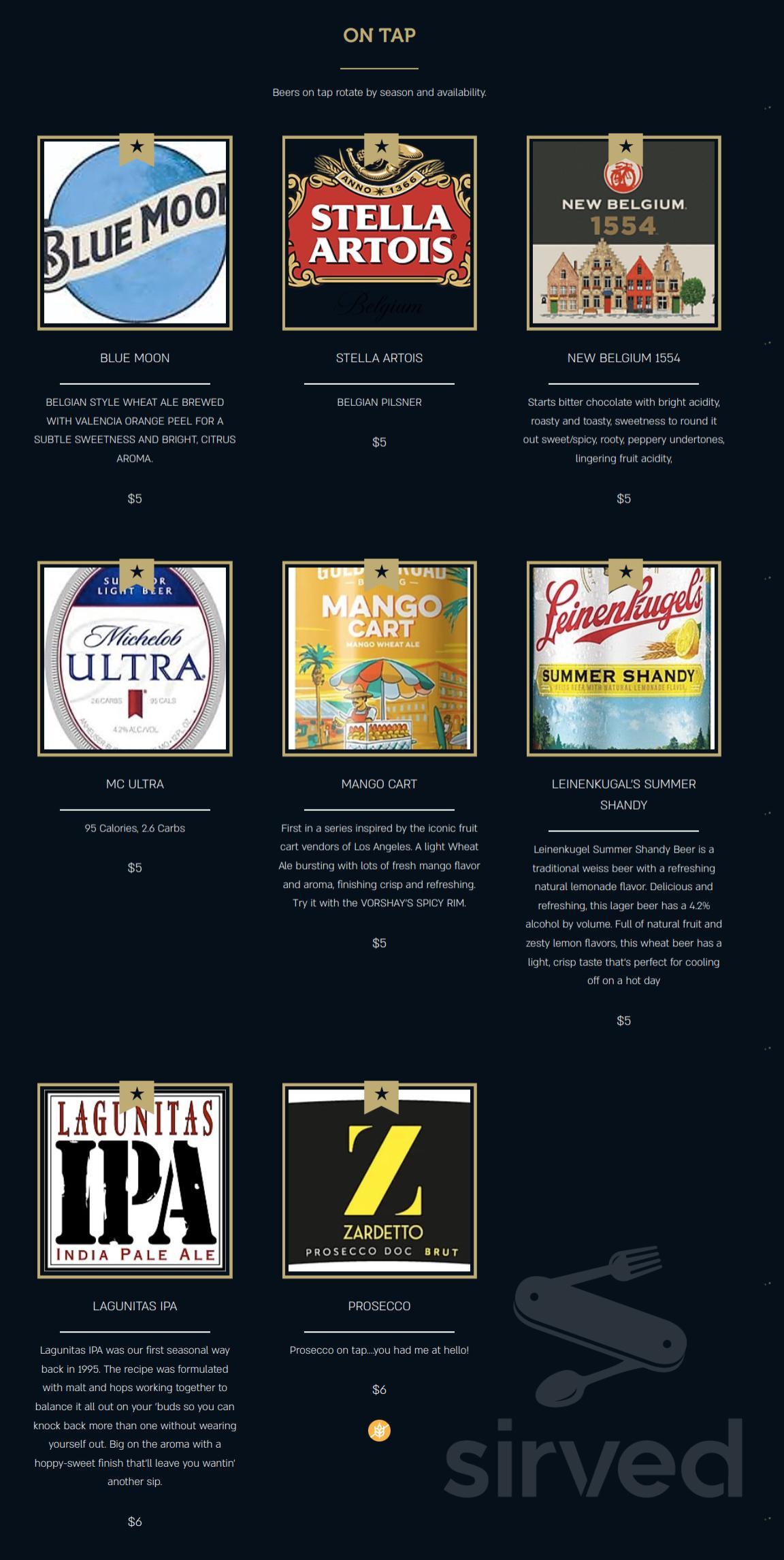 Vorshay's Cocktail Lounge menu in Wichita, Kansas, USA