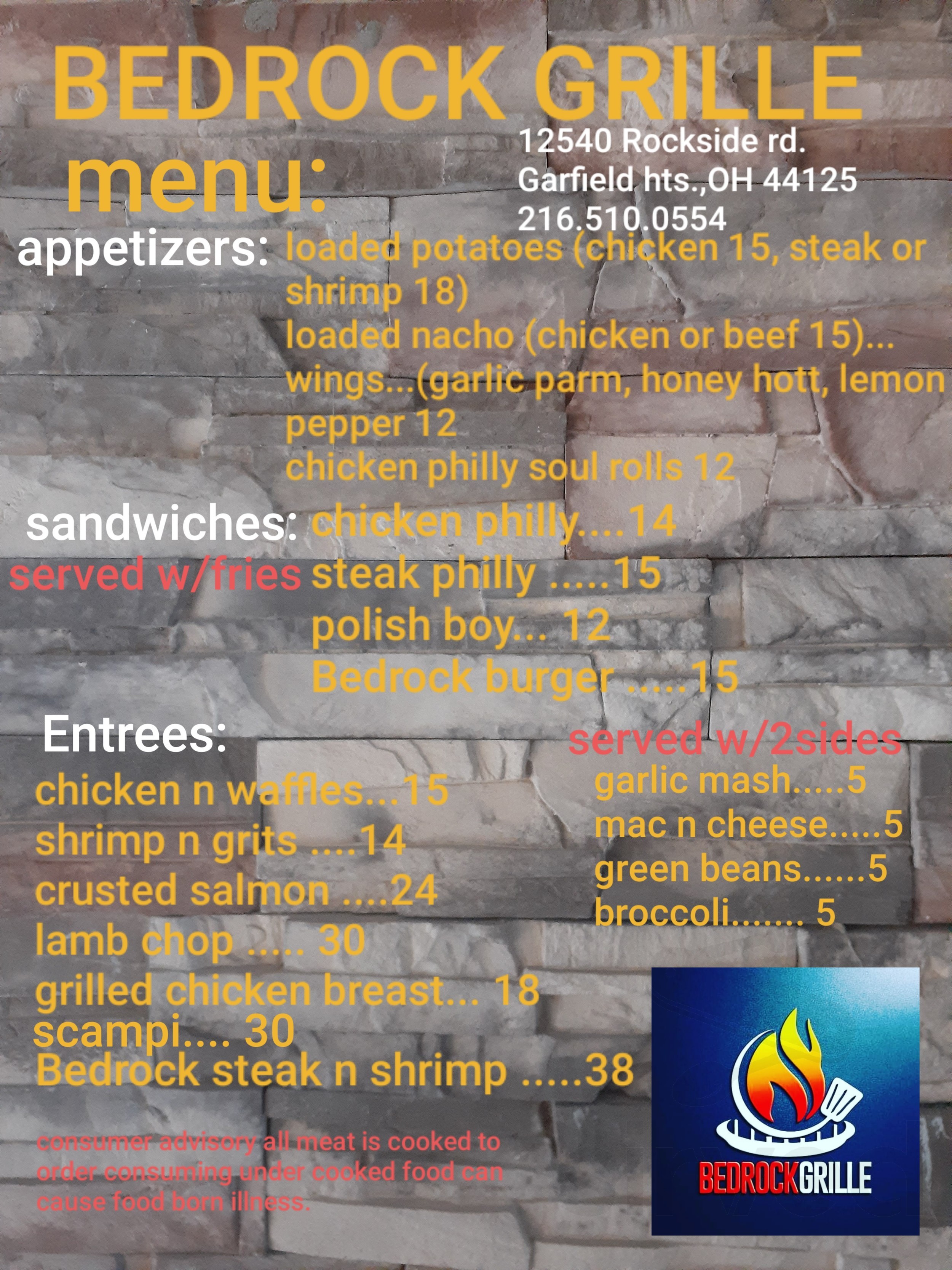 Bedrock Grille LLC menu in Garfield Heights, Ohio, USA