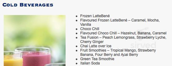 Timothy's World Coffee drink menu in Toronto, Ontario