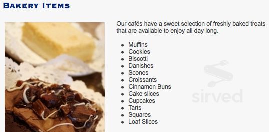 Timothy's World Coffee menu in Toronto, Ontario