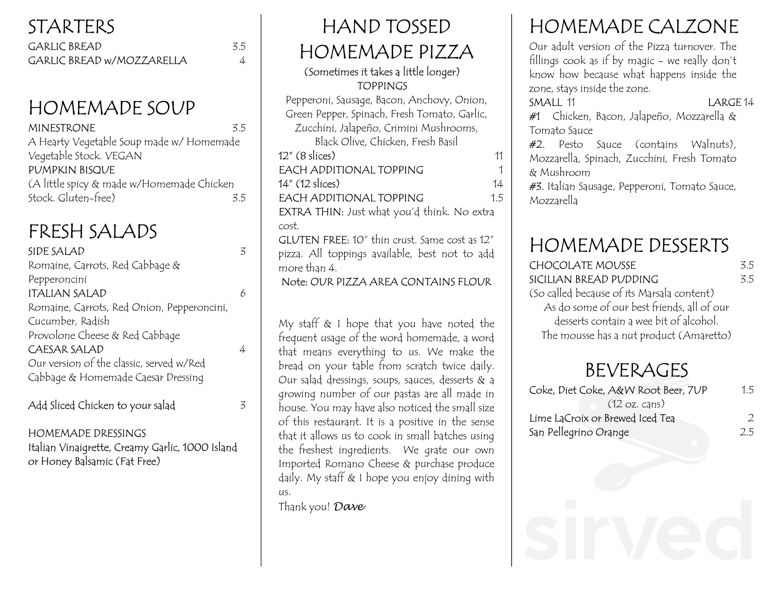 Dave's Italian Kitchen menu in Evanston, Illinois, USA