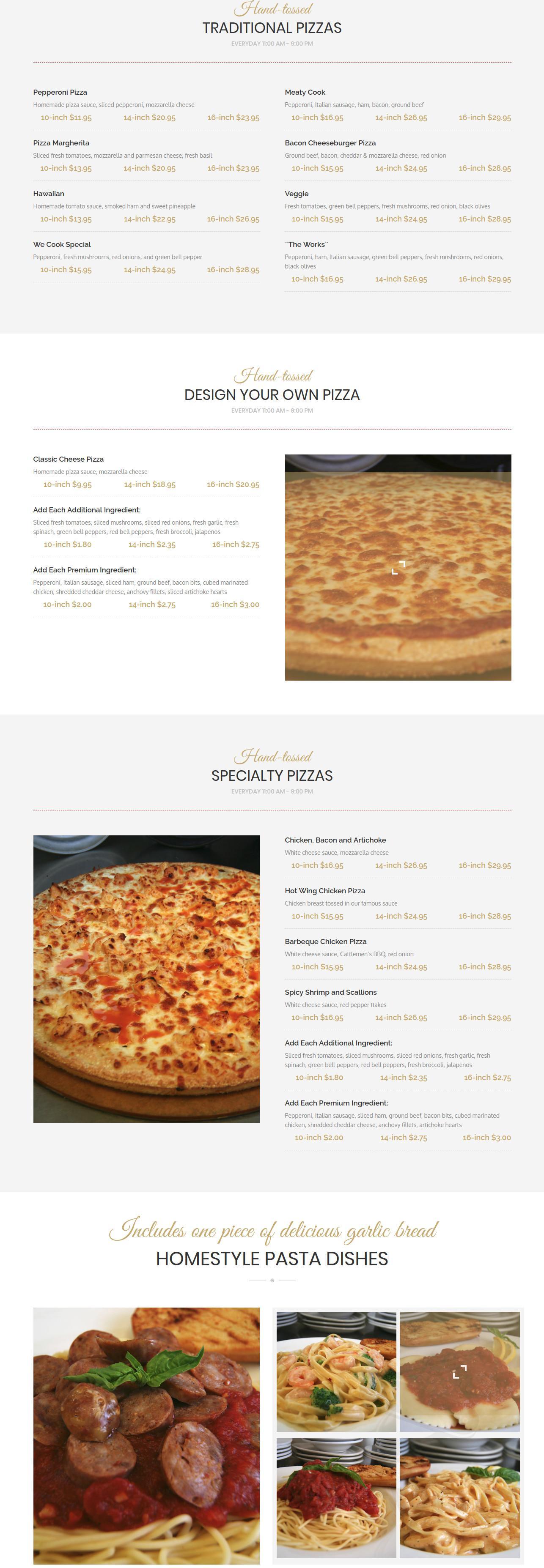 We Cook Pizza and Pasta menu in Grand Canyon Village, Arizona, USA