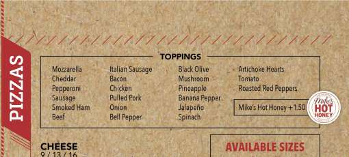 Menu for 1812 Pizza Company - Manila, Hwy 18 in Manila, AK | Sirved