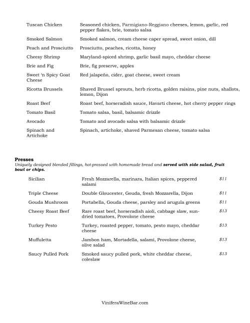 Vinifera Bar and Restaurant menu in Cuyahoga Falls