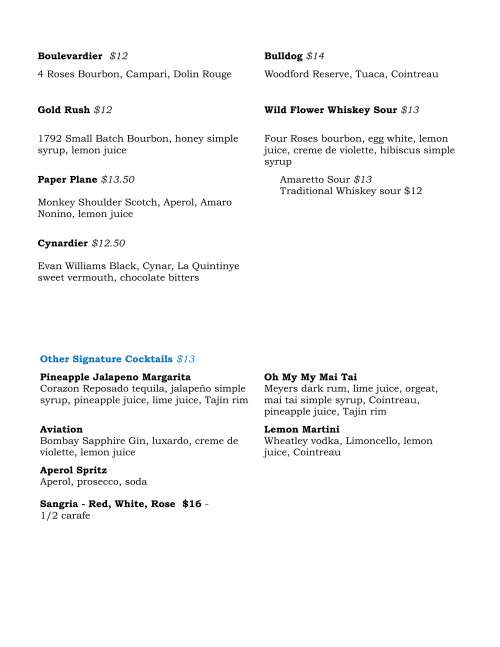 Vinifera Bar and Restaurant menu in Cuyahoga Falls