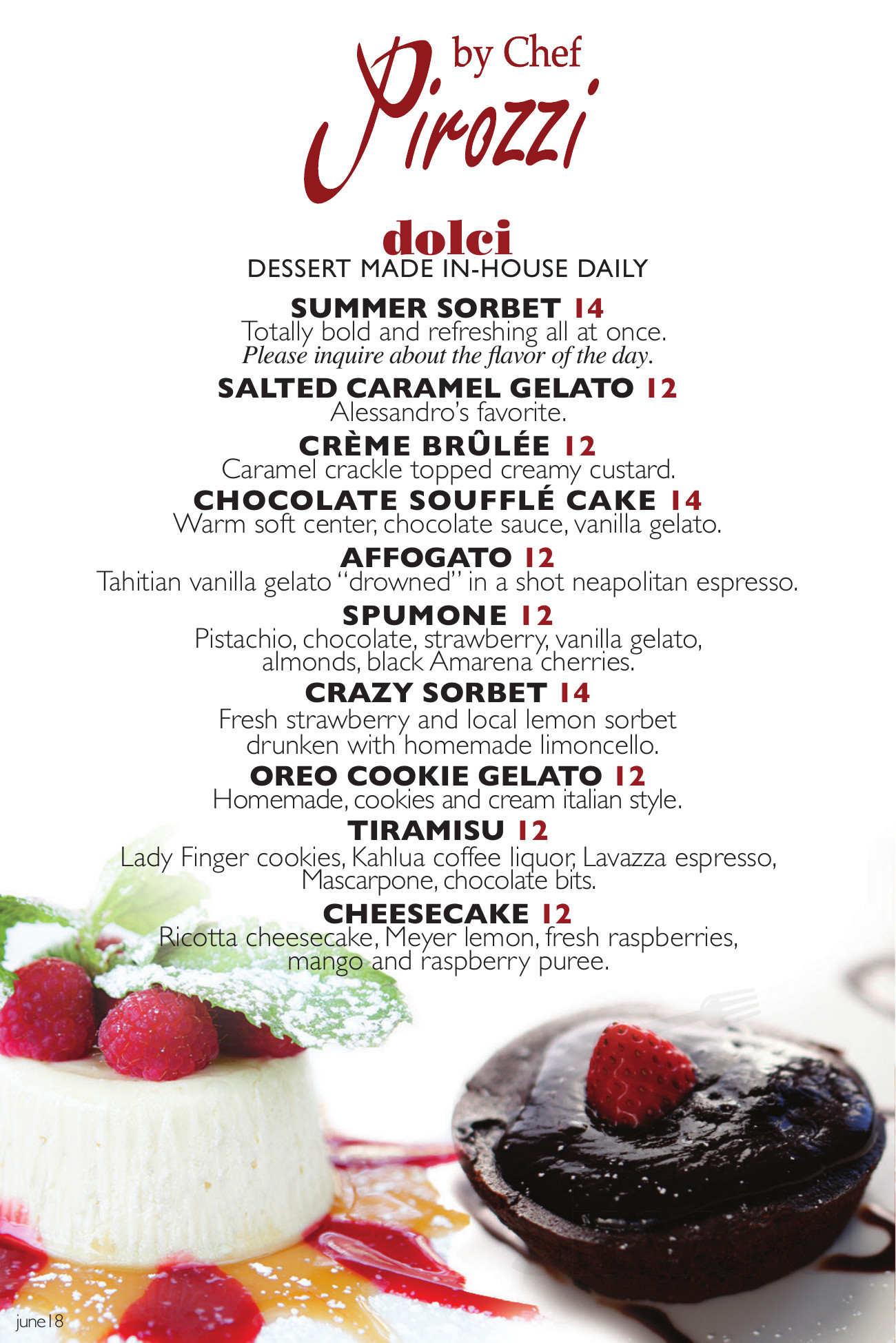 Alessa by Chef Pirozzi menu in Laguna Beach, California