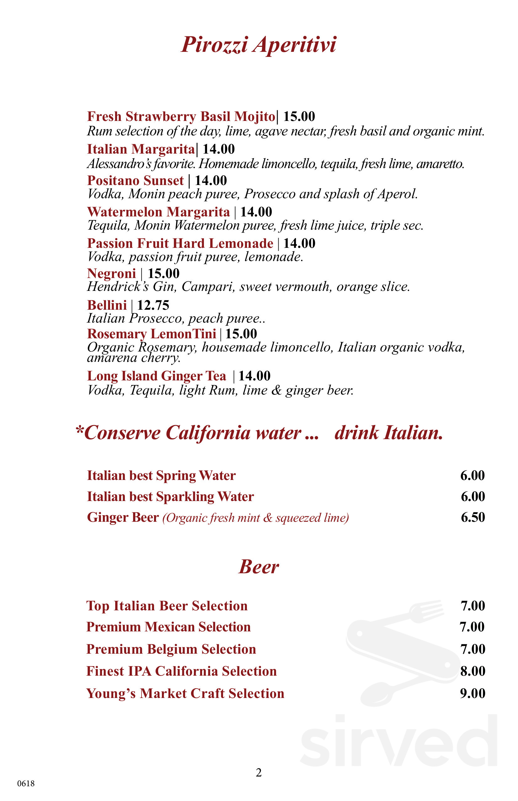 Alessa by Chef Pirozzi menu in Laguna Beach, California