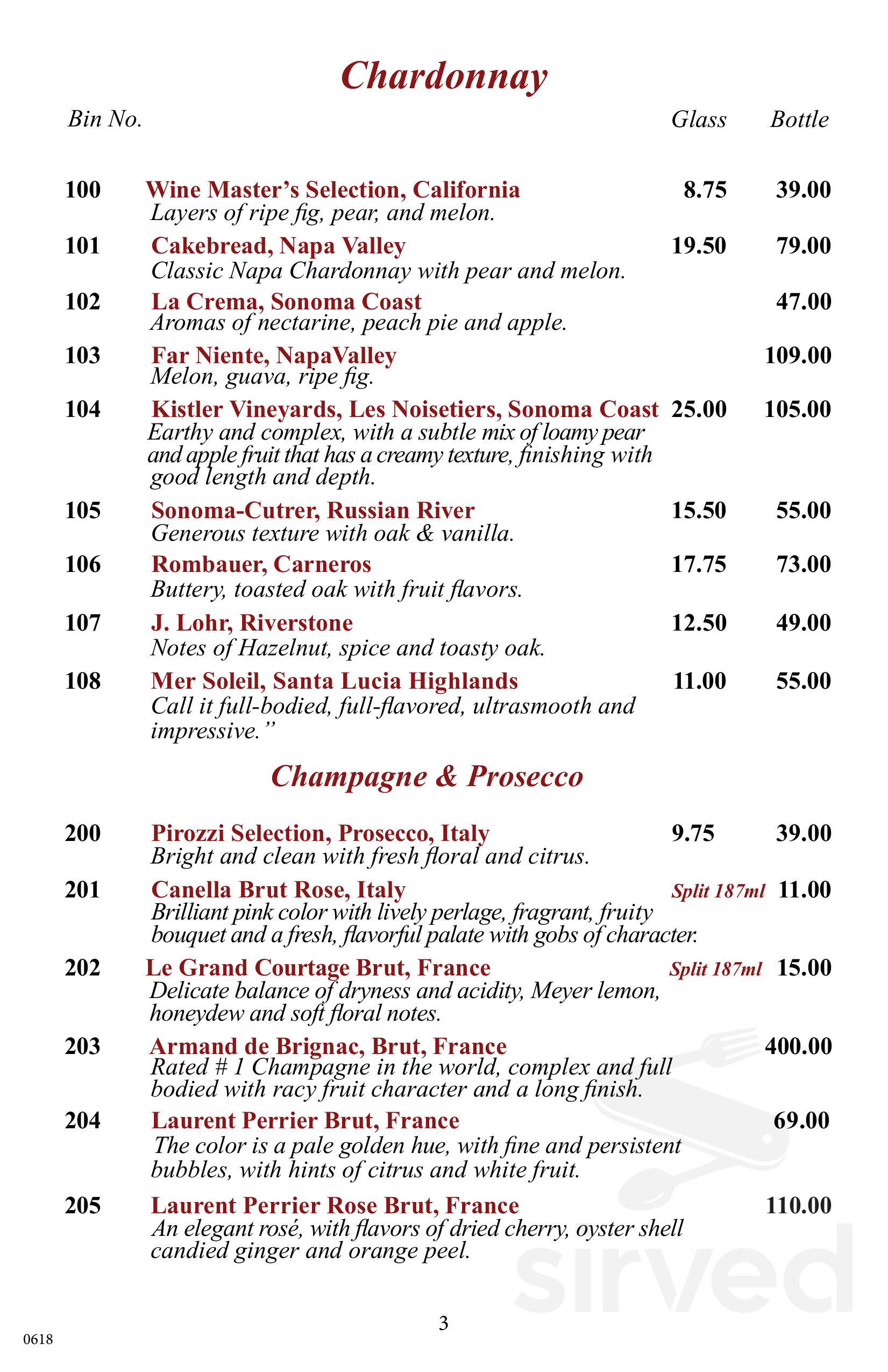 Alessa by Chef Pirozzi menu in Laguna Beach, California