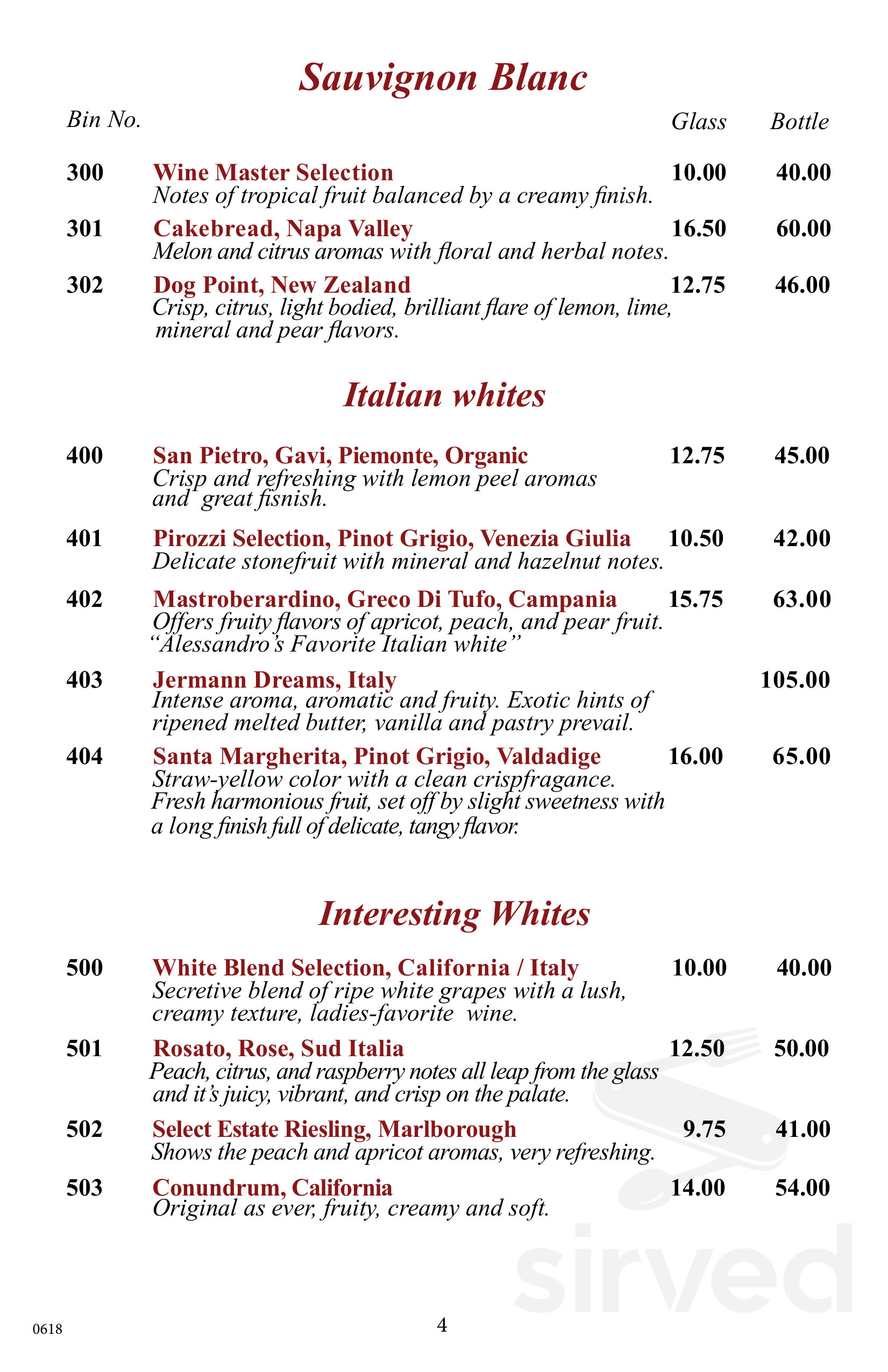 Alessa by Chef Pirozzi menu in Laguna Beach, California