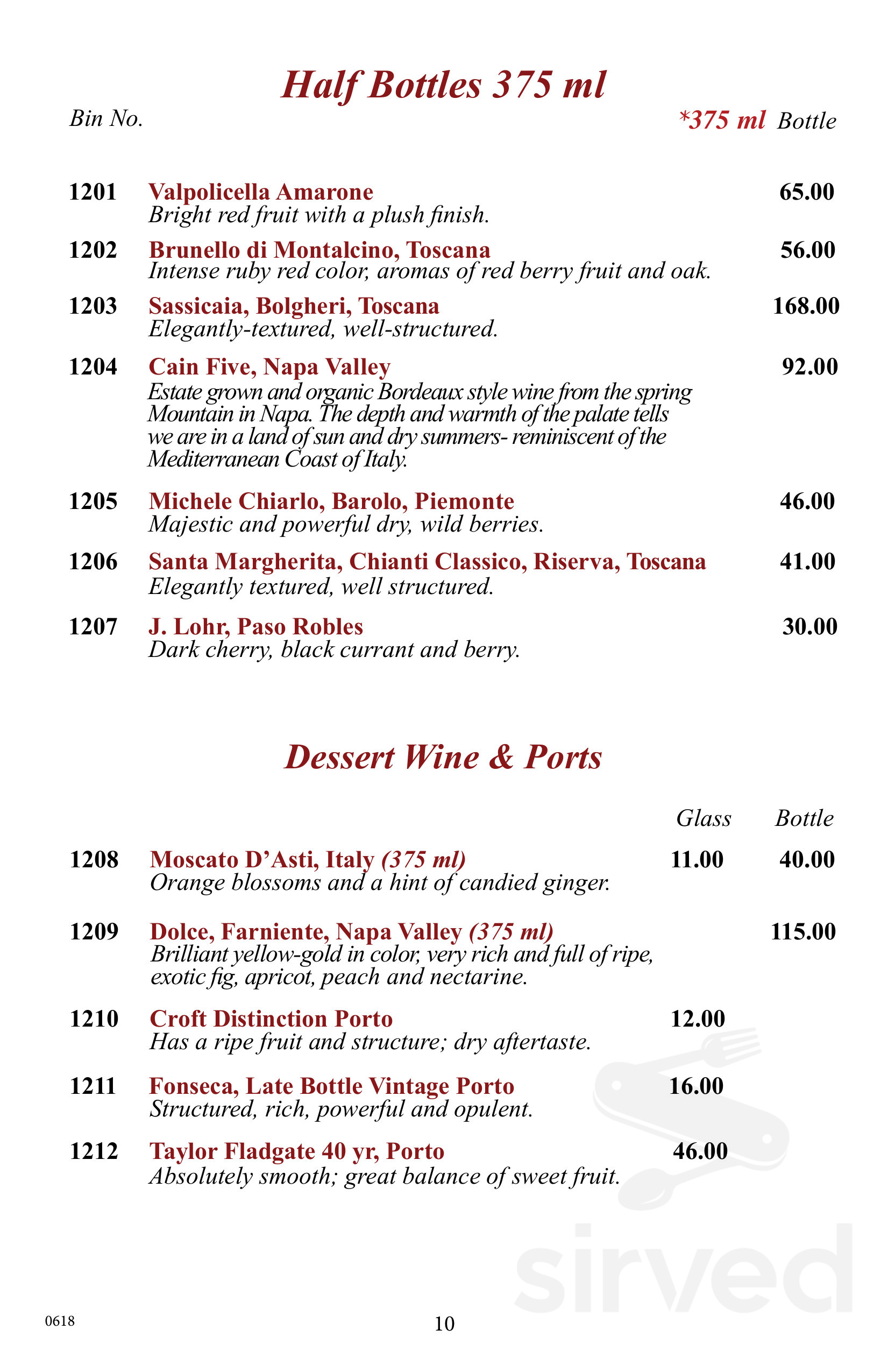 Alessa by Chef Pirozzi menu in Laguna Beach, California