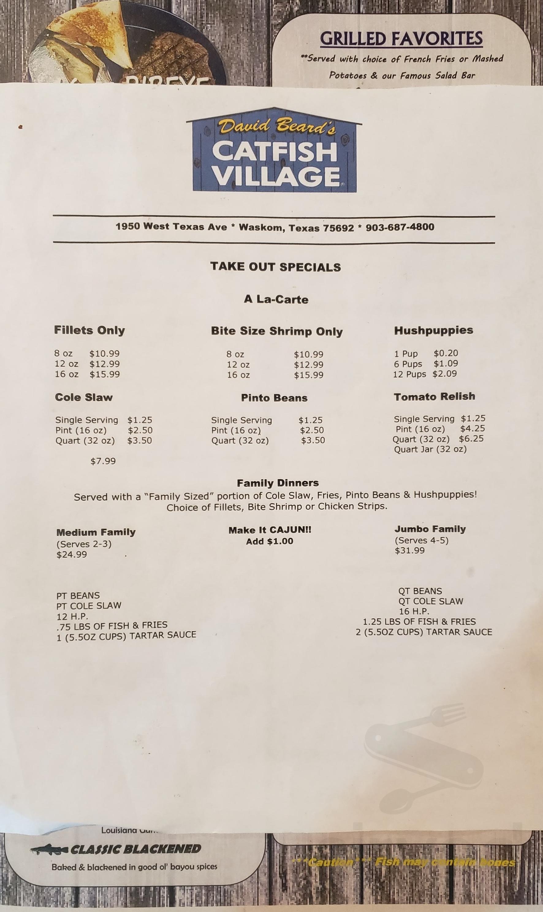 Catfish Village of Waskom menus in Waskom, Texas, United States