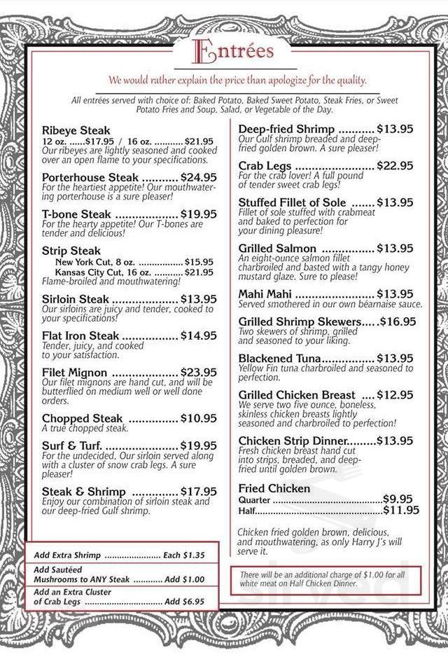 Harry J's Steakhouse menu in Moscow Mills, Missouri, USA