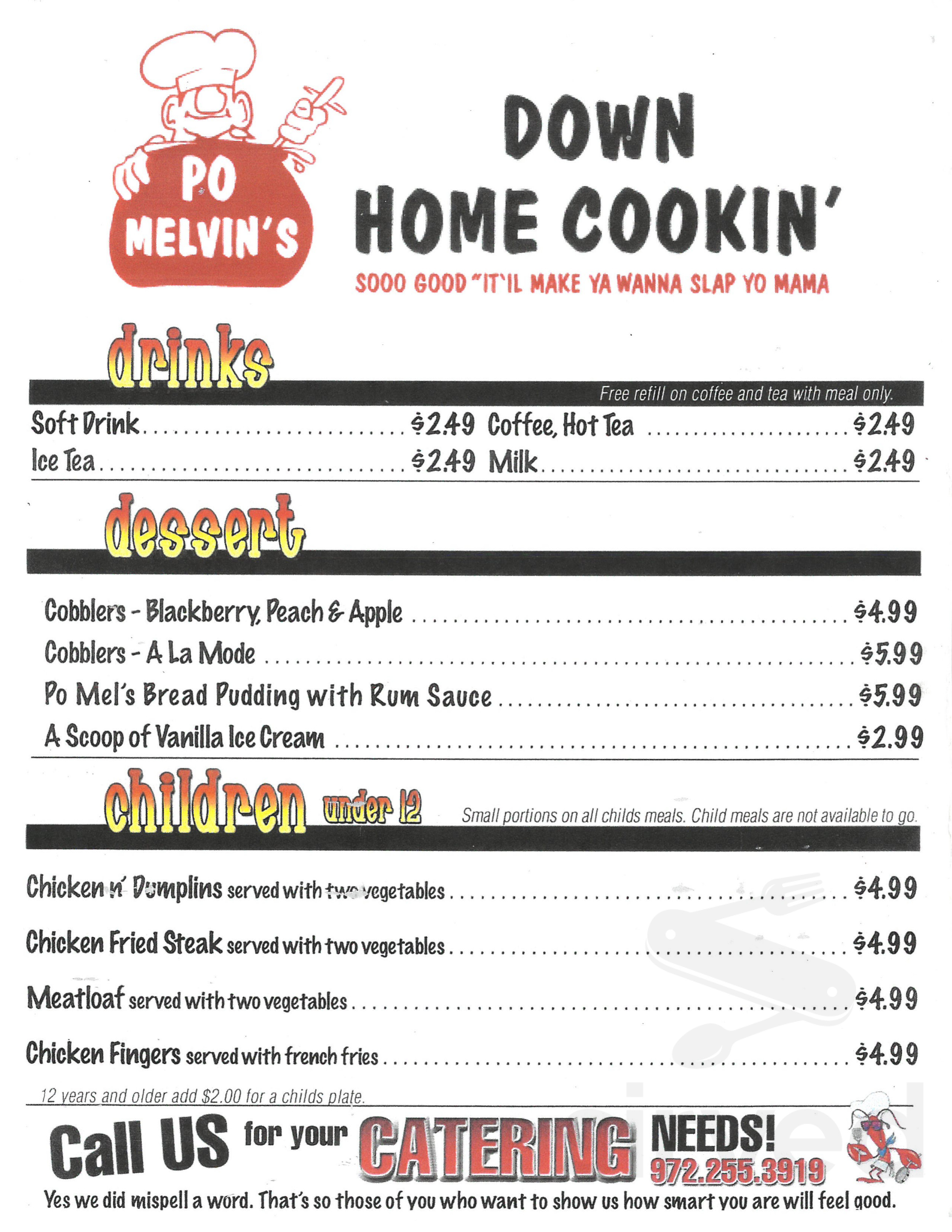 Po Melvin's menu in Irving, Texas, USA
