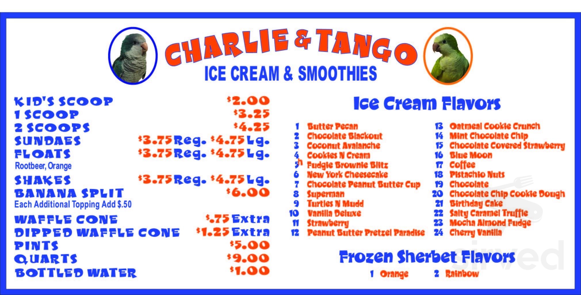 Charlie And Tango Ice Cream And Smoothies menu in Brook Park, Ohio, USA