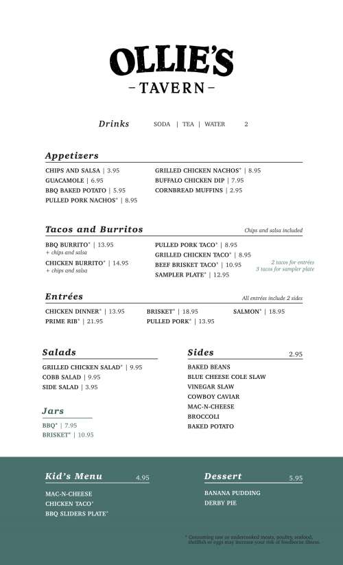 Ollie's Tavern menu in Greer, South Carolina, USA