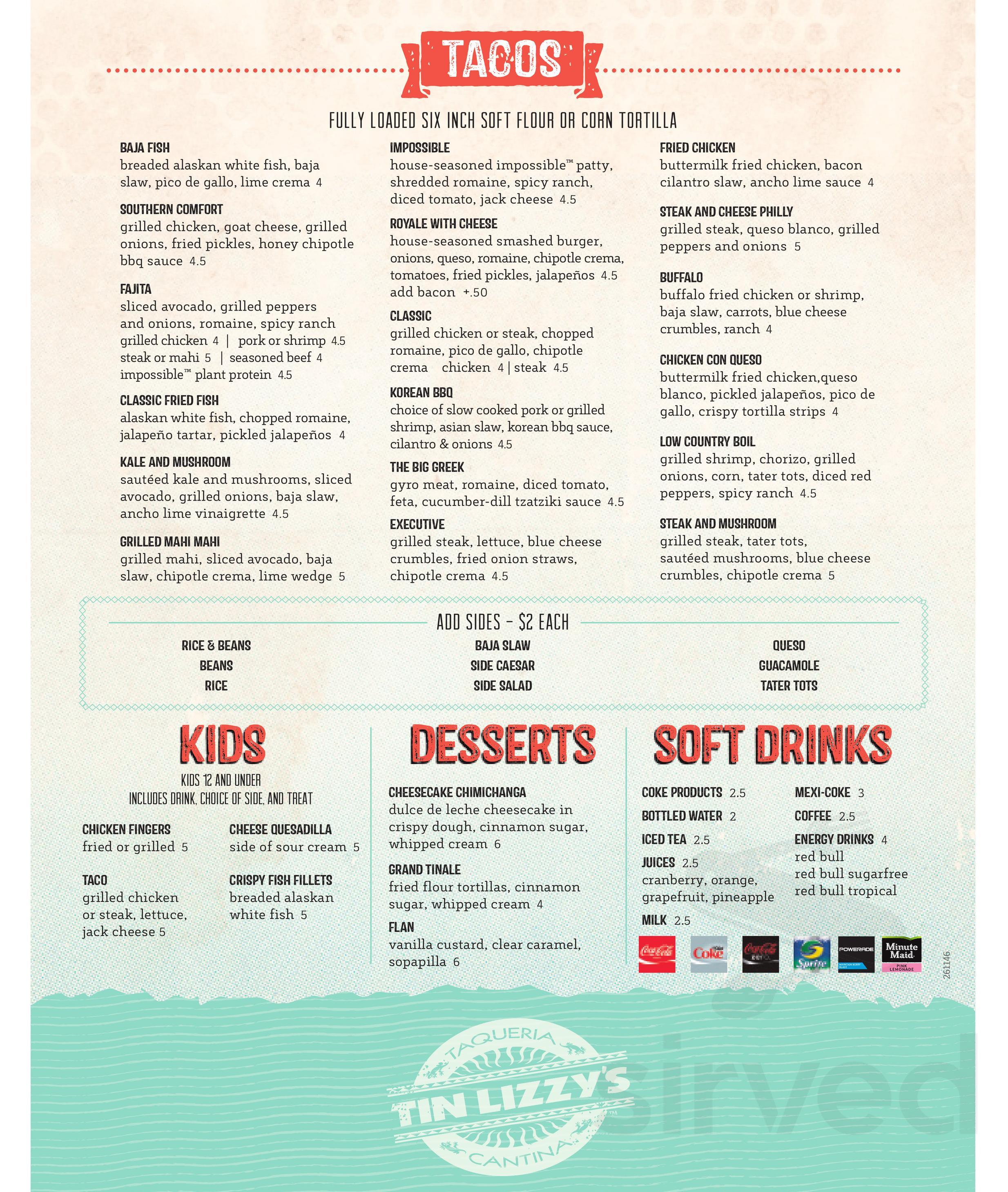 Tin Lizzy's Cantina menu in Atlanta, USA