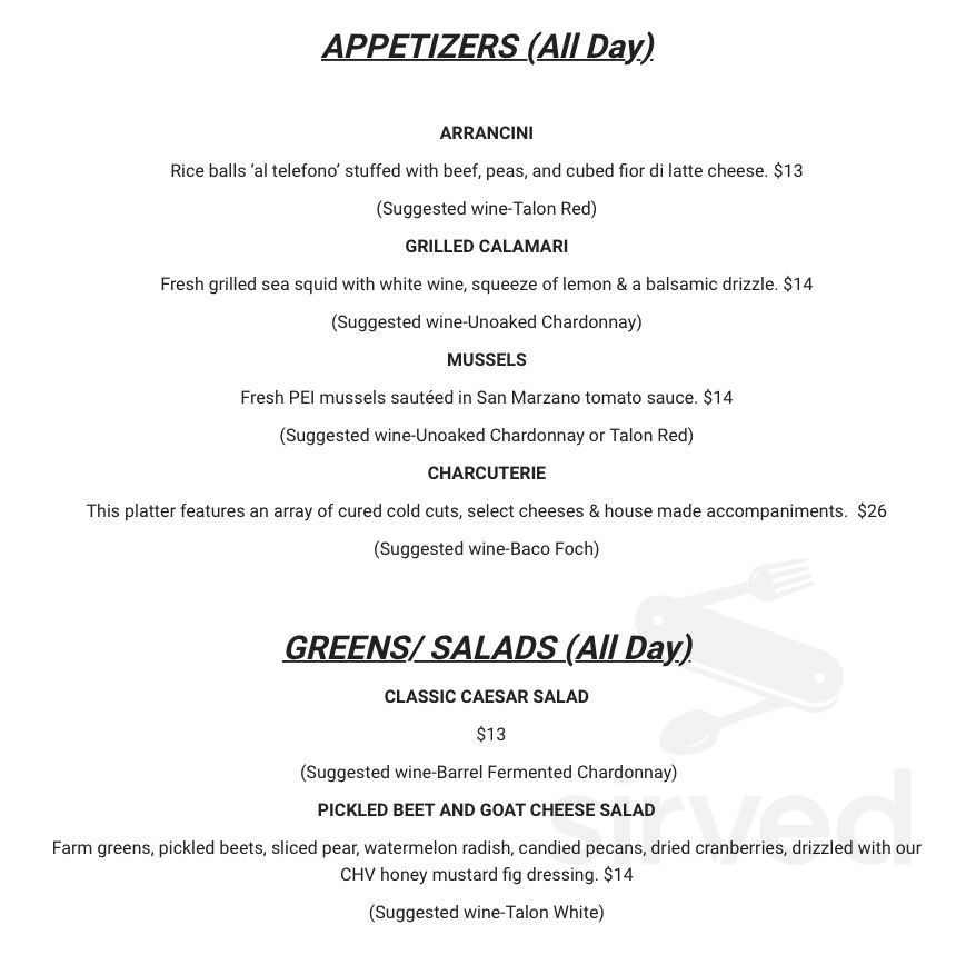 Cooper's Hawk Vineyards and The Vines Restaurant menu in Harrow