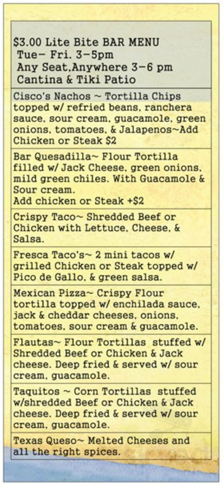 Cisco Salsa Company Menu for Cisco's Salsa Company in Tomball, TX | Sirved