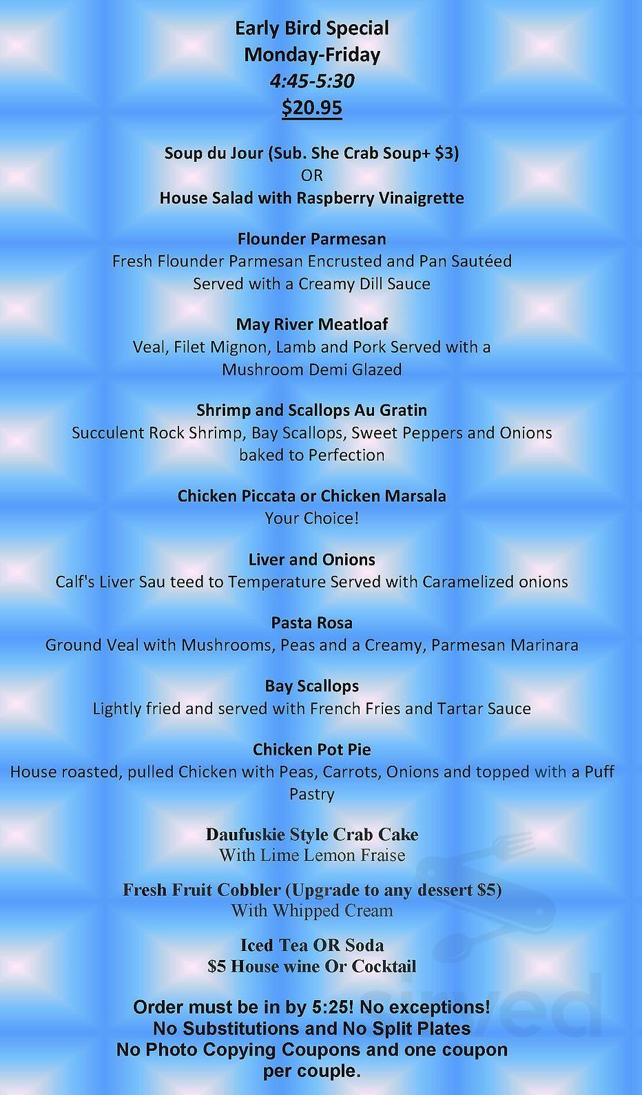 Menu for May River Grill in Bluffton, SC | Sirved
