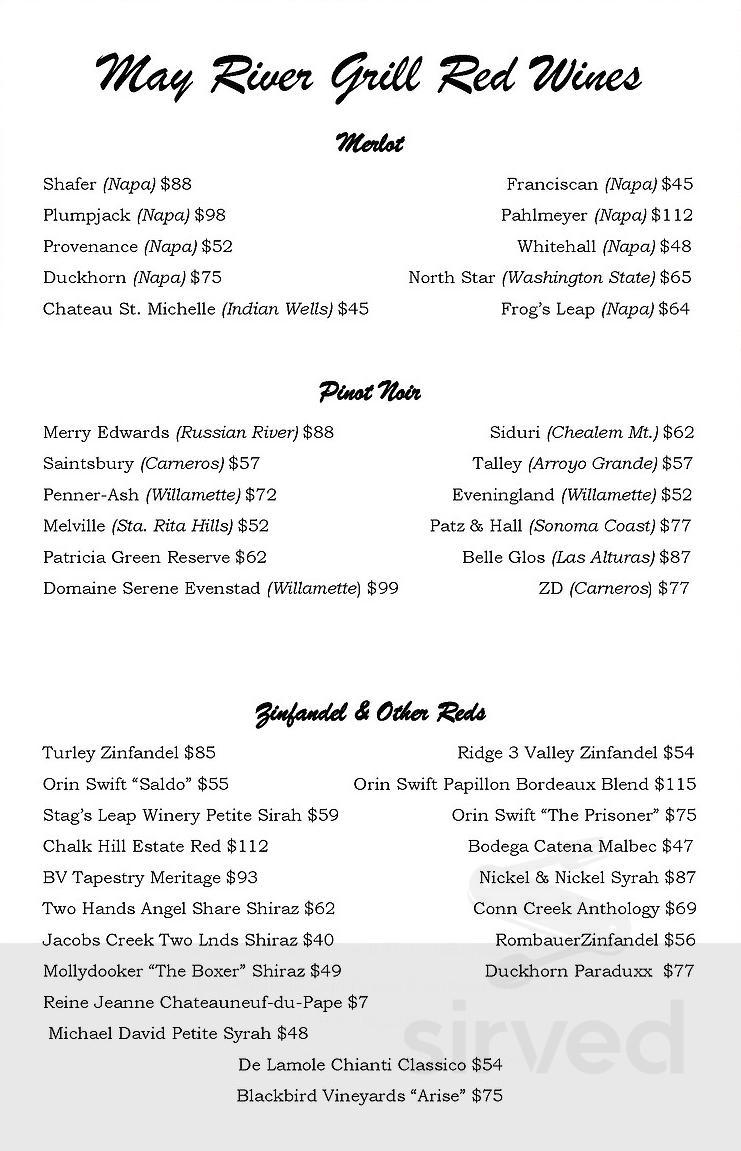 Menu for May River Grill in Bluffton, SC | Sirved