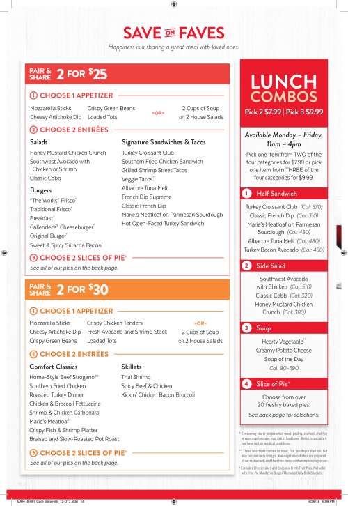 Marie Callender's Restaurant &amp; Bakery menu in Bakersfield, California, USA
