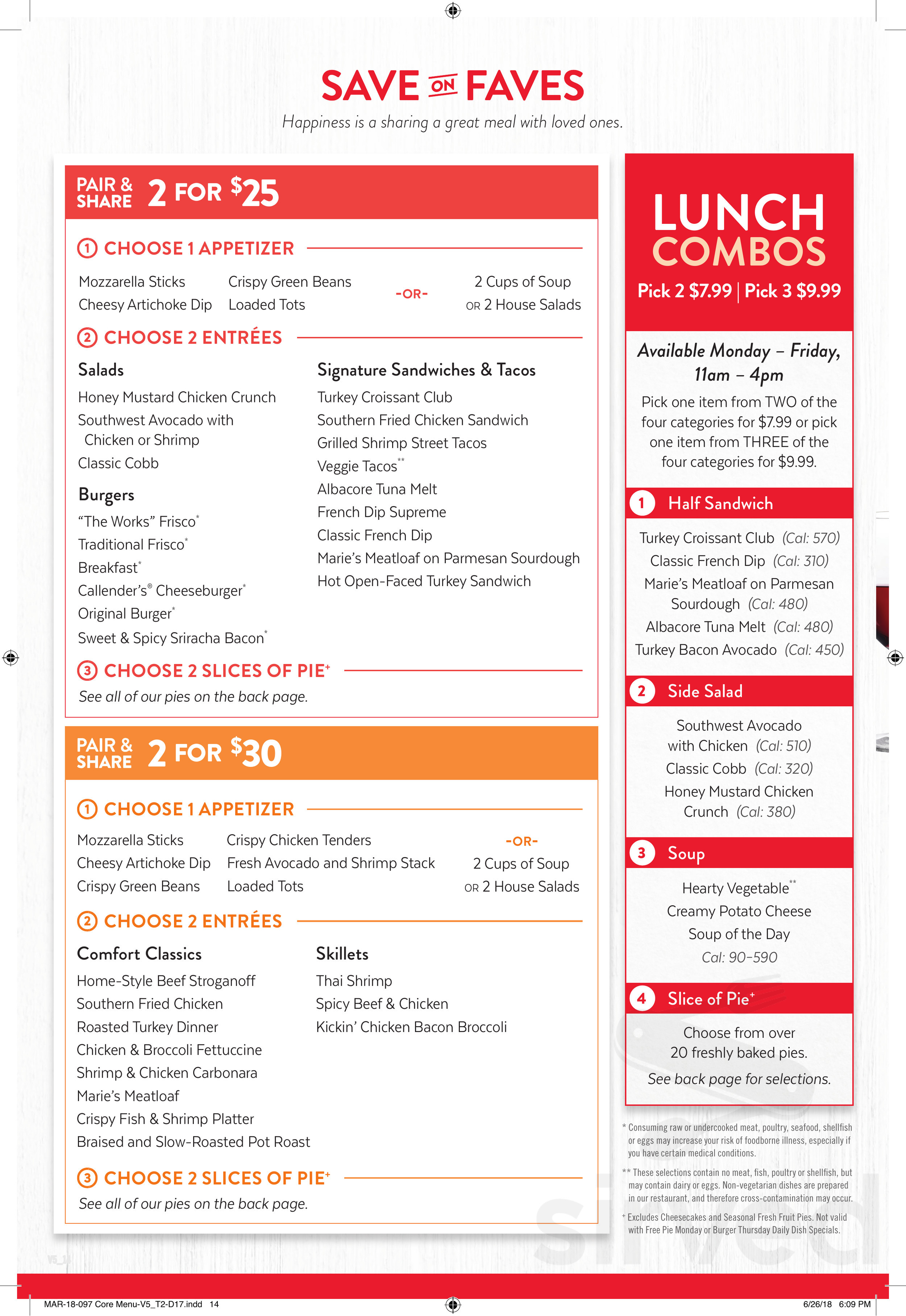 Marie Callender's Restaurant &amp; Bakery menu in Westminster, California, USA