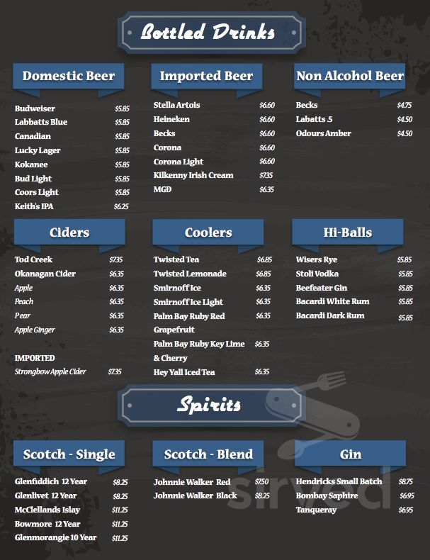 Black Swan Pub & Liquor Store drink menu in Shawnigan Lake, British Columbia