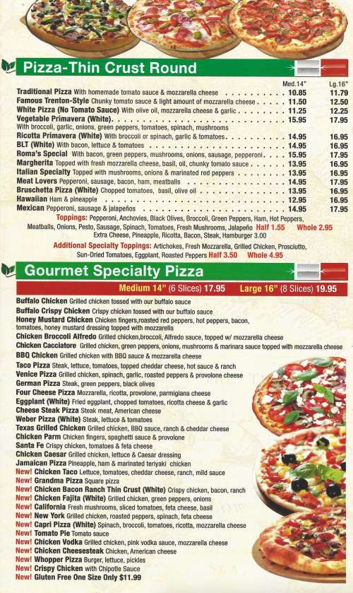 Pizza Roma Quakertown menu in Quakertown, Pennsylvania, USA