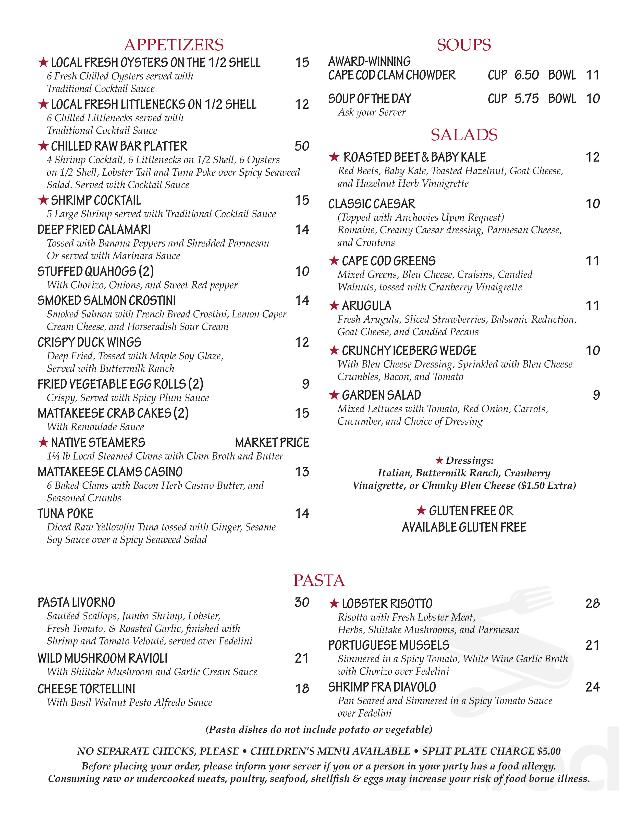 Mattakeese Wharf Seafood Restaurant menu in Barnstable, Massachusetts, USA