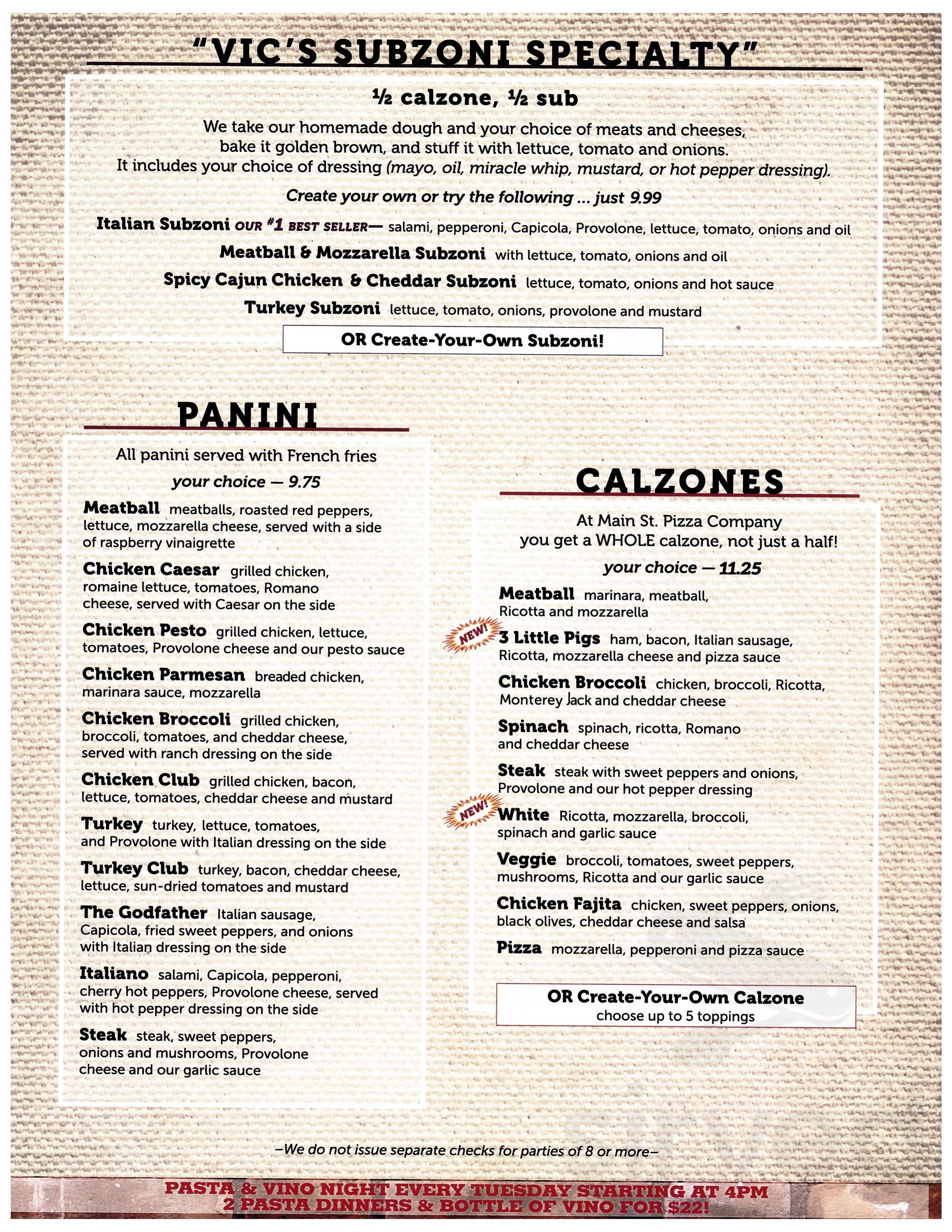 Main Street Pizza Company menu in Batavia, New York, USA