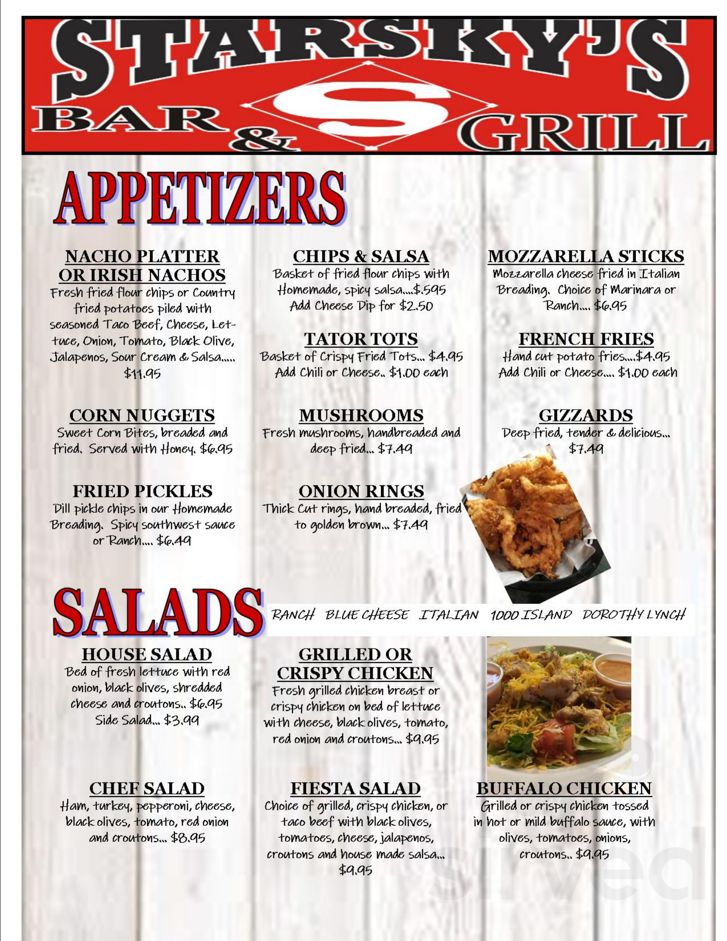 Starskys Bar Grill menu in Omaha, Nebraska, USA