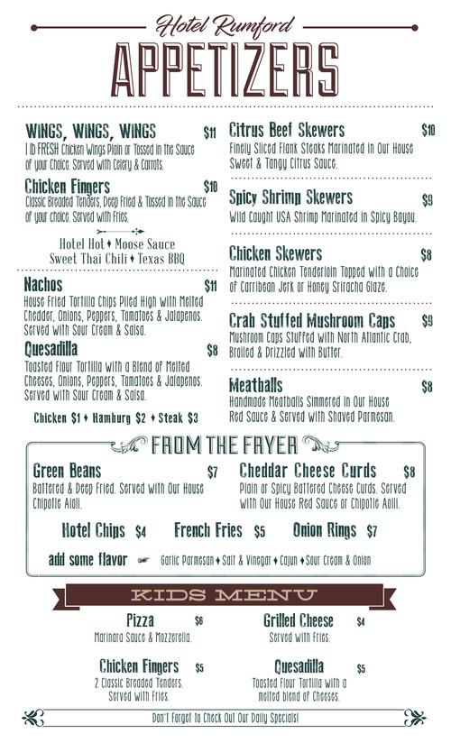 Hotel Rumford menu in Rumford, Maine, USA