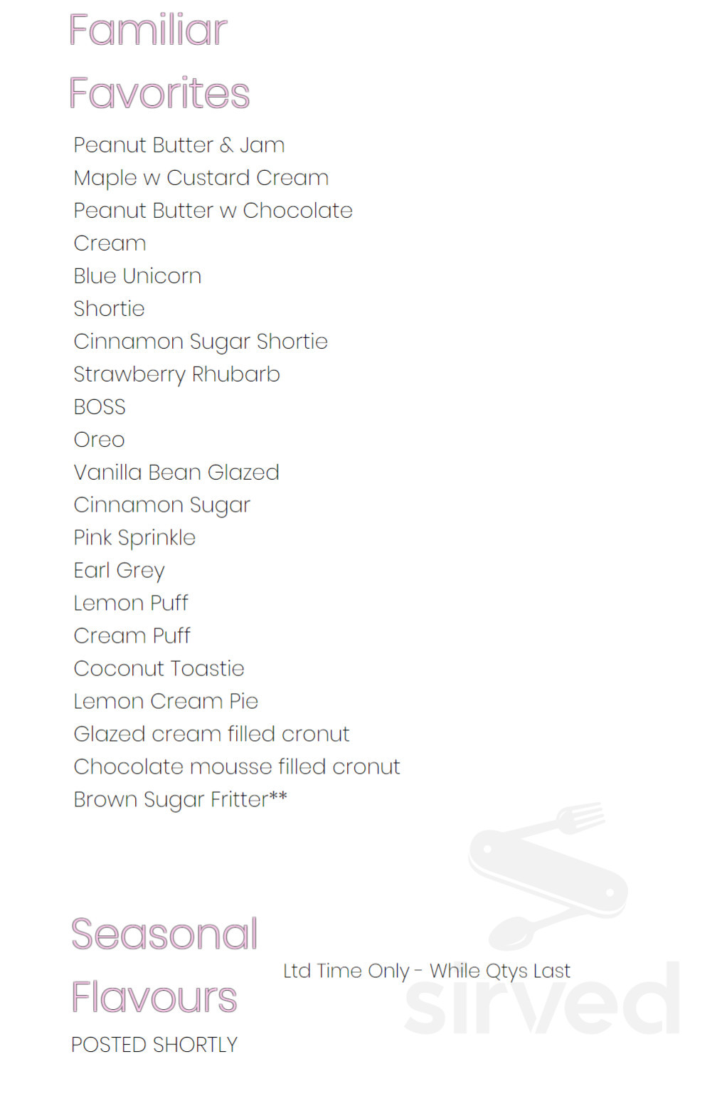 Debrodniks Donuts Kitchener menu in Kitchener, Ontario, Canada