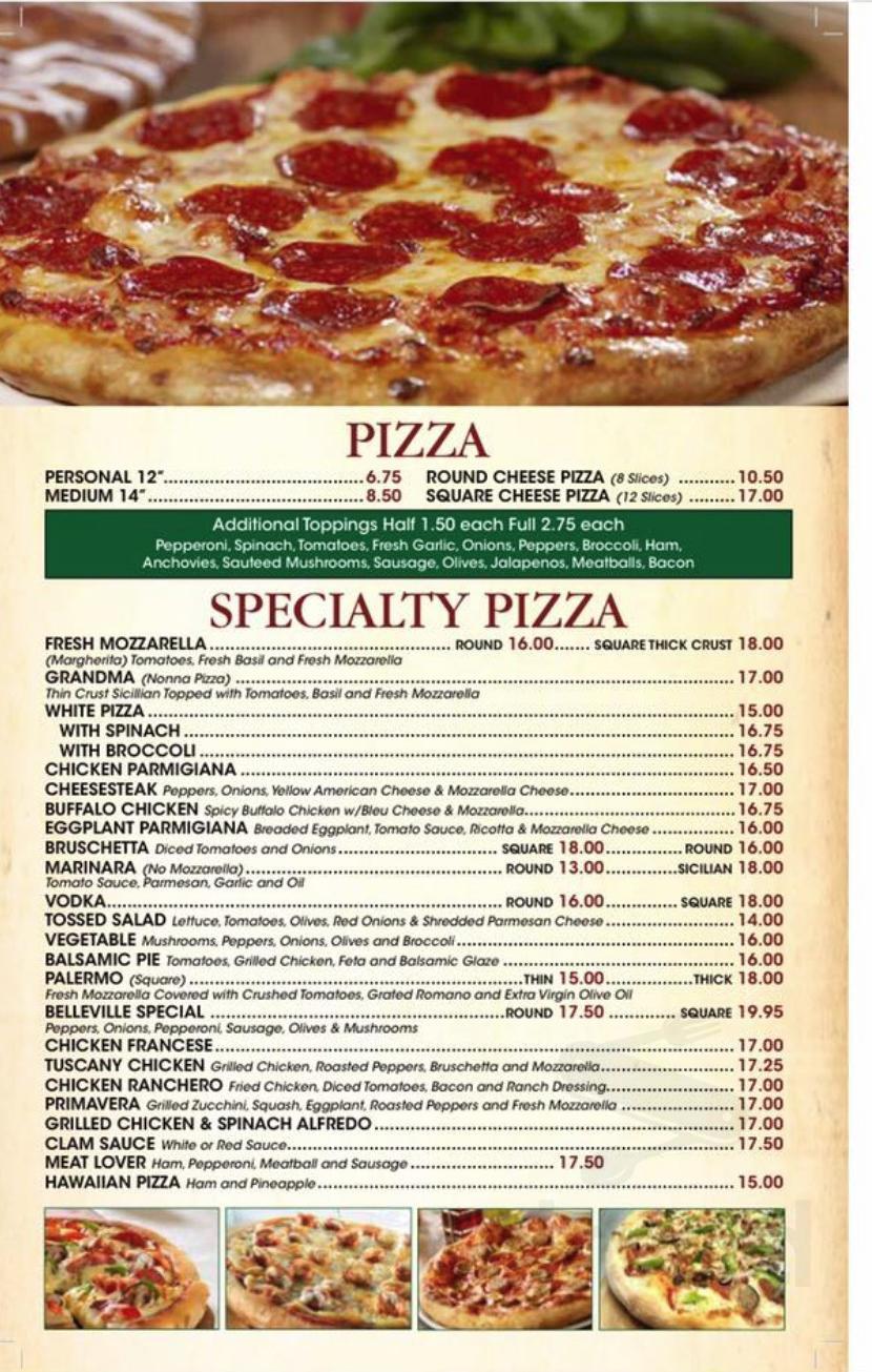 Belleville Pizza menu in Belleville, New Jersey, USA