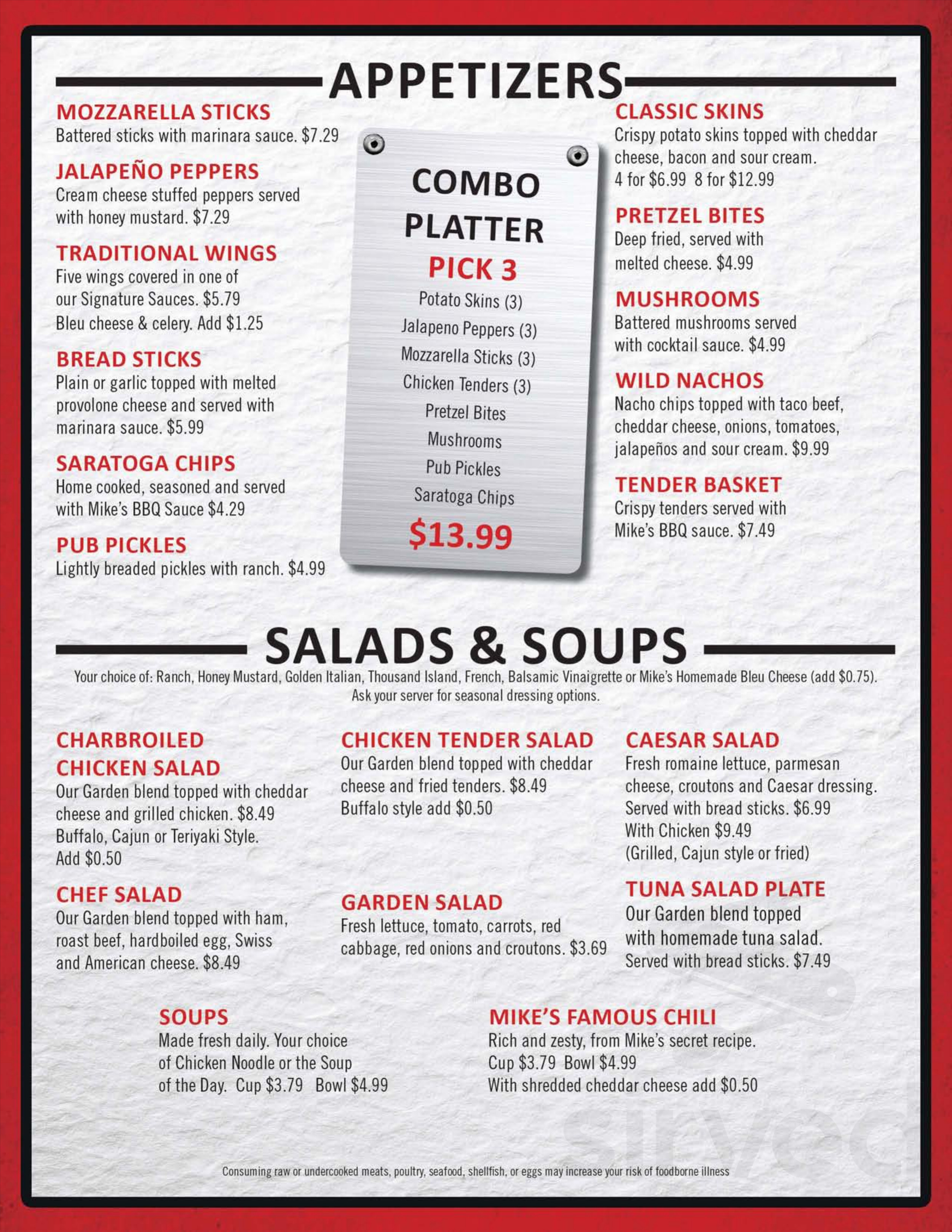 Wild Mike's menu in Cincinnati, Ohio, USA