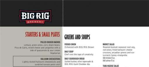 Menu for Big Rig Kitchen & Brewery - Iris in Ottawa, ON | Sirved